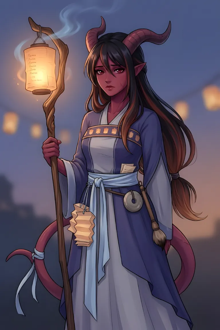 Hero portrait — Mara Pyrelantern — Tiefling Mage