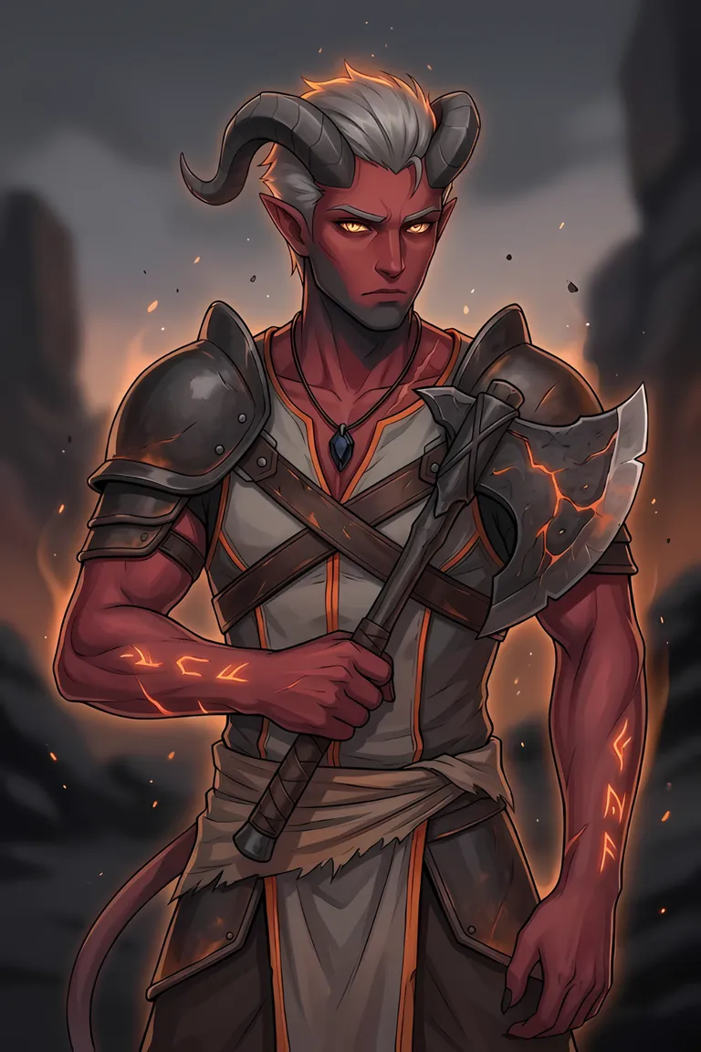Hero portrait — Sael Ashmourn — Tiefling Warrior